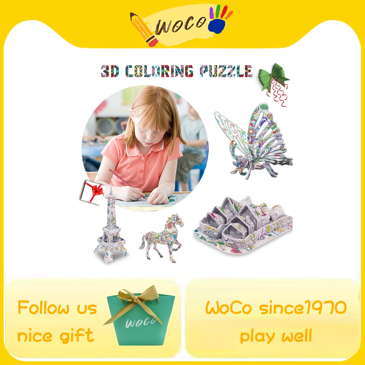 

Детские игрушки Монтессори WoCo, 3D Граффити, рисование животных, строительные блоки, головоломки, игры, Детская обучающая игрушка, подарок для...