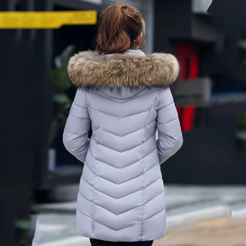 

Oversized M-6xl Women Slim Long Parkas with Fur Collar Hooded Office Lady 2020 Winter Thick Solid Jacket Casual Warm Femlae Coat