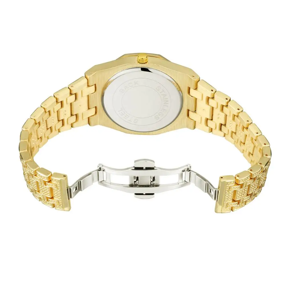 

Hip Hop Iced Out Watch Men Steel Gold Quartz Mens Watches Top Brand Luxury Date Male Wristwatch relogio masculino zegarek meski