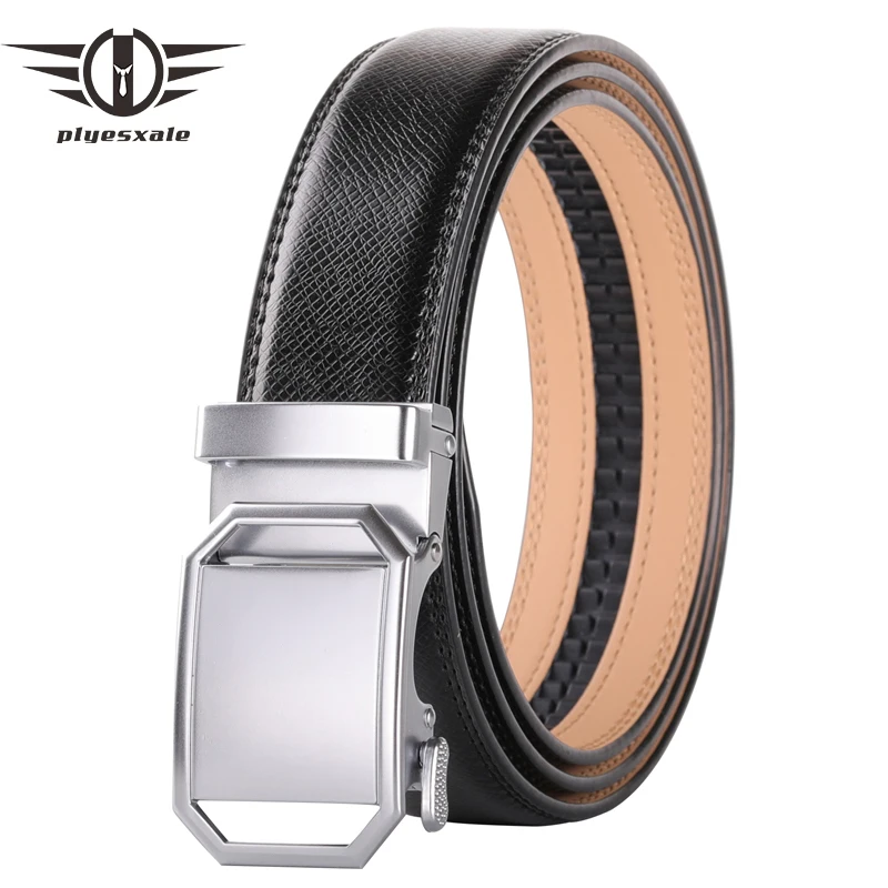 2021 Brand Genuine Leather Ratchet Mens Belt Automatic Adjustable Belts Leisure Business Silver Waistband Belt for Men B402