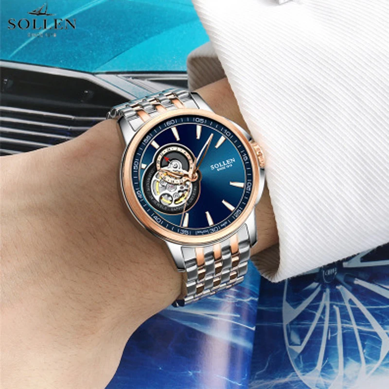 SOLLEN Королевского синего цвета автоматические мужские механические наручные