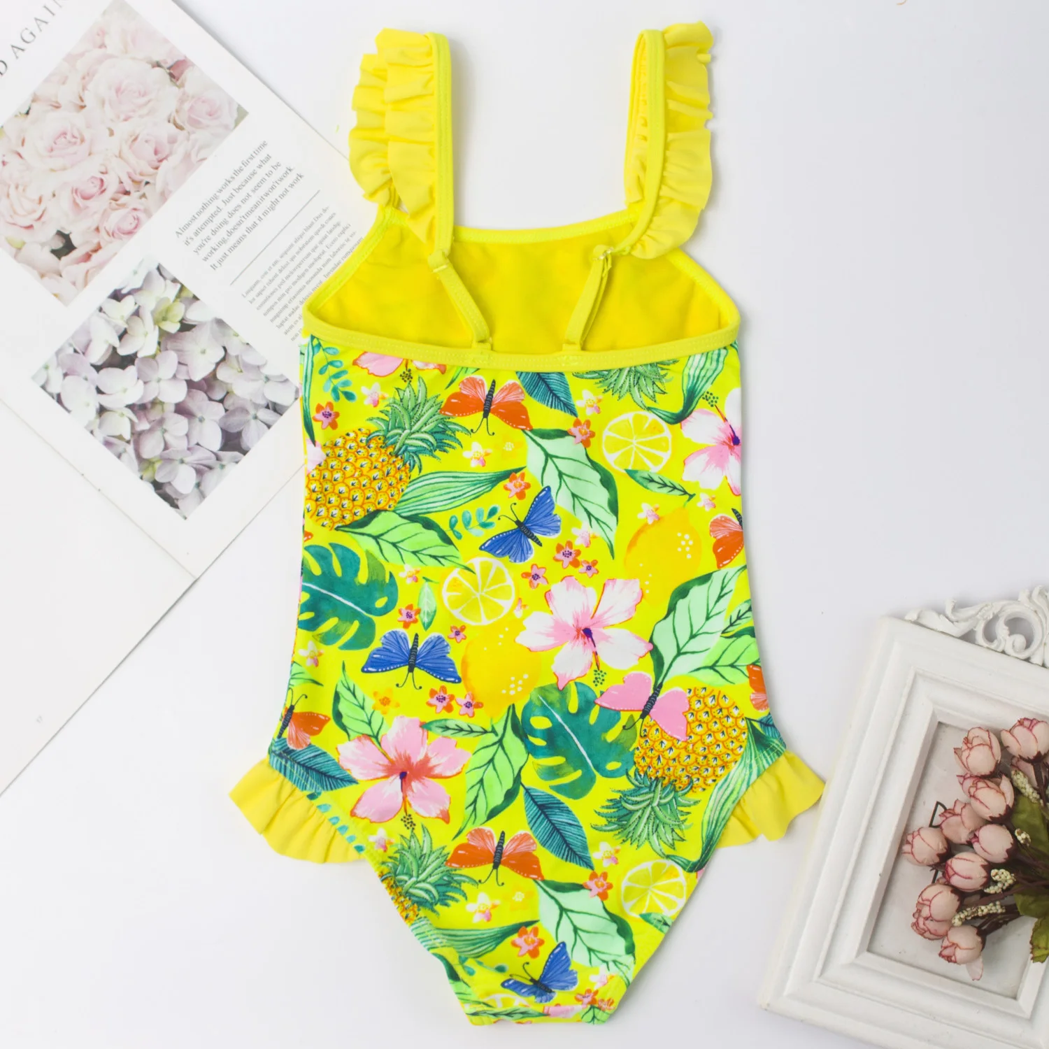 2020 цветочный Falbala Цельный купальник для девочек детская пляжная одежда мульти