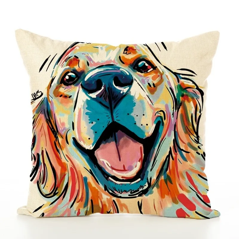 INS Подушка с рисунком собаки креативная льняная подушка наволочка для подушки