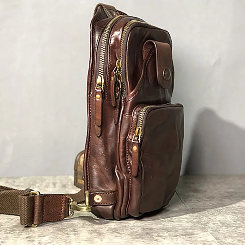 Мужские кожаные сумки ручной работы AETOO модные нагрудные кожаная плиссированная