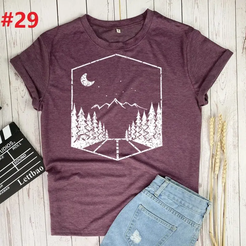 

Футболка женская с коротким рукавом и круглым вырезом, простая повседневная рубашка с забавным принтом в стиле Харадзюку, топ для кемпинга