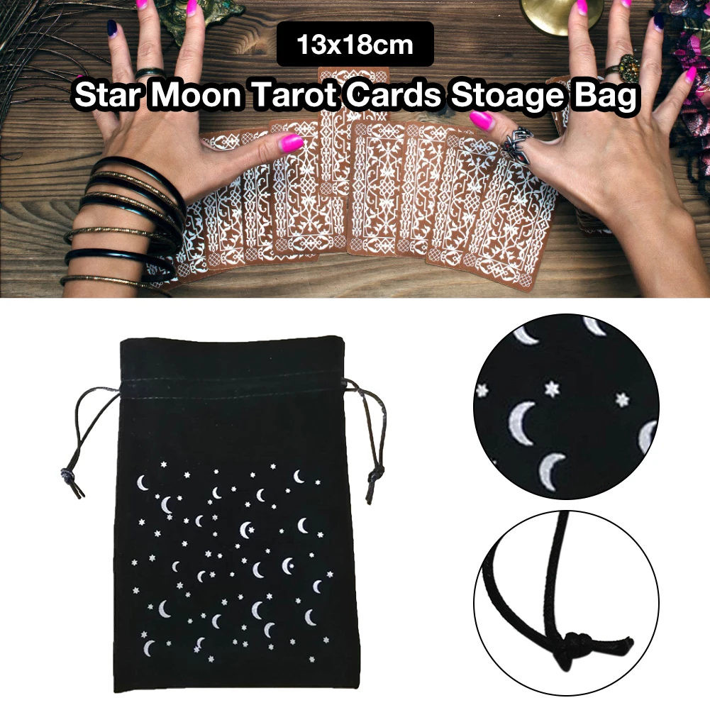 

13x18CM Thick Velvet Tarot Card Storage Drawstring Bag Package Star Moon Pattern Protective Cards Board Game Cards Pouch Bags