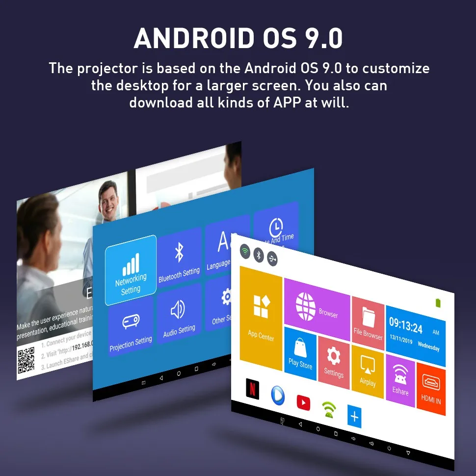 Мини проектор WZATCO P09 DLP 32 ГБ Android 9 0 Wi Fi аккумулятор 5000 мАч портативный с поддержкой