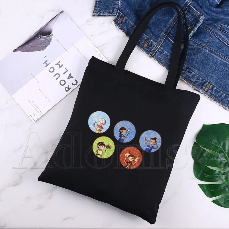 

Avatar The Last Airbender Women Handbags Canvas Tote Shopping Bags Reusable Shopping Bag Eco Foldable Black