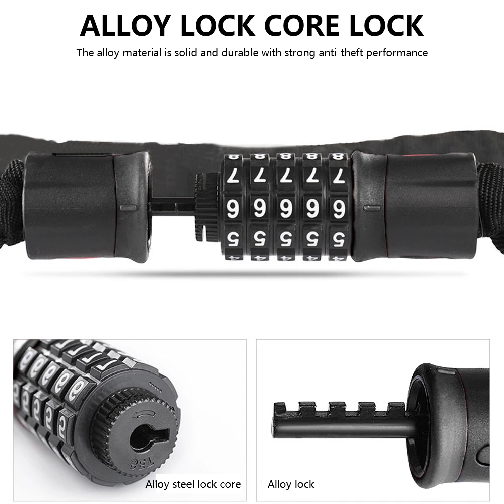 

Bicycle Chain Lock 5 Digit Safety Anti-Theft Password Chain Lock For Motorcycles Motorbike Bike Generator Gates Scooter