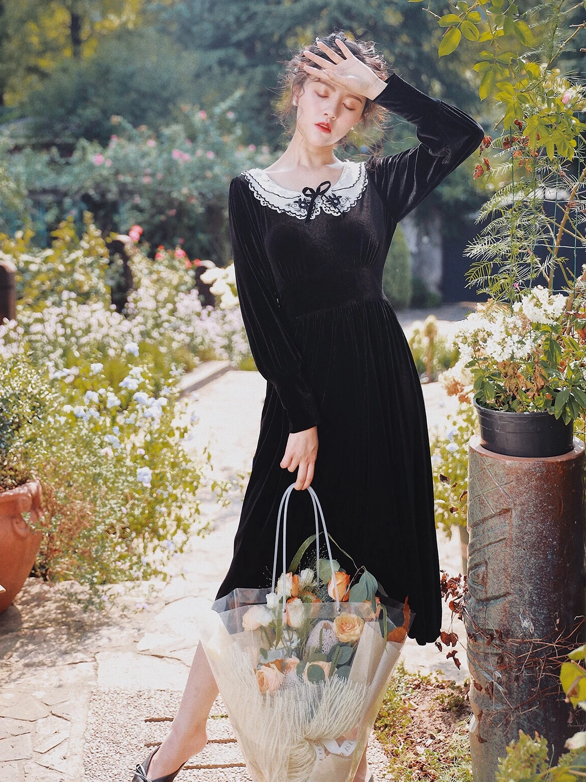 2019 Новое модное женское платье с длинным рукавом темперамент Тонкий ретро