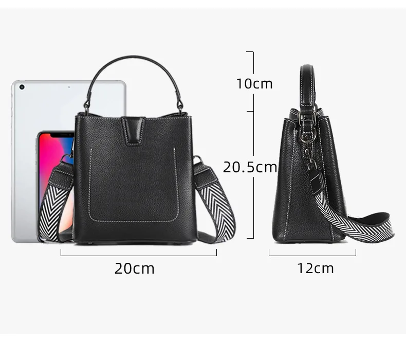 

2021The first layer of cowhide soft bucket bags women messenger bags shoulder bags genuine leather handbag wide shoulder straps