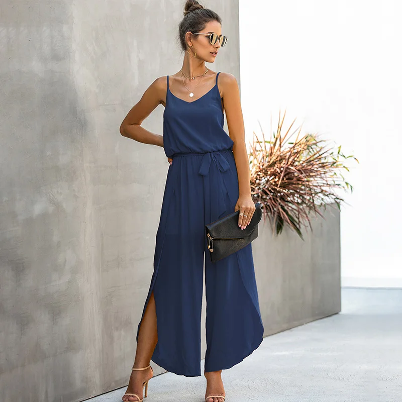 Женский комбинезон сексуальный без рукавов на бретельках с открытой спиной