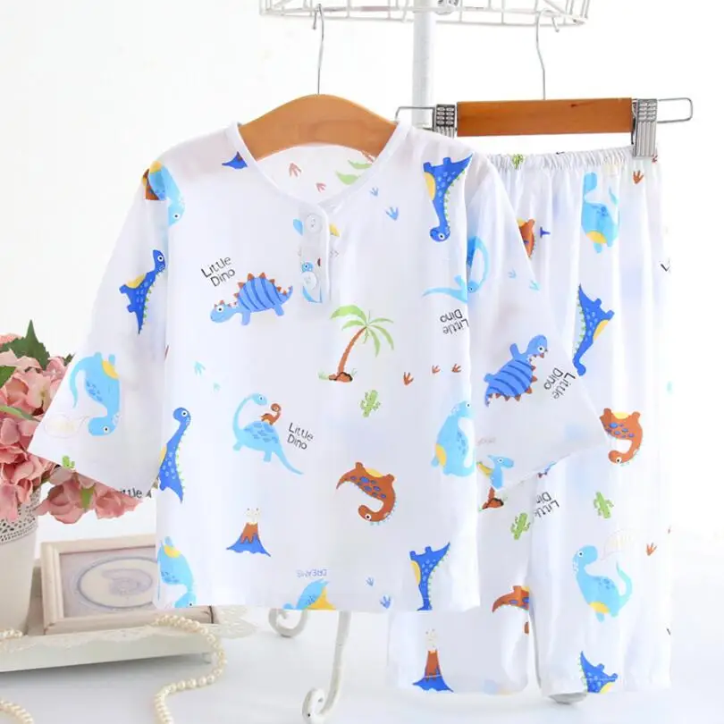 Летняя хлопковая одежда для сна маленьких мальчиков и девочек тонкая удобная