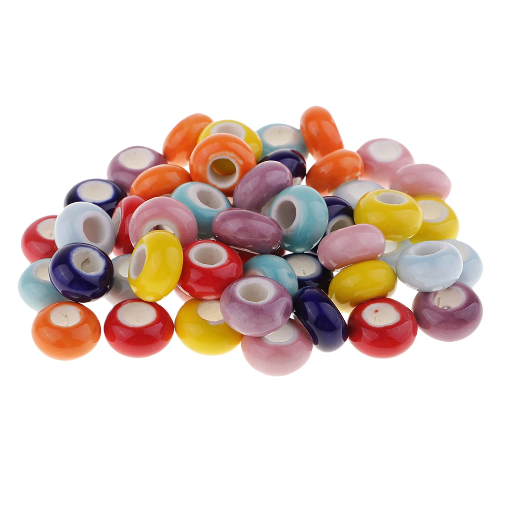 

50pcs Smooth European Porcelain Ceramics Beads Charm Fit Chain Bracelet DIY