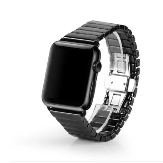 Ремешок керамический для Apple Watch band SE 42 мм 38 40 44 звеньевой браслет с пряжкой