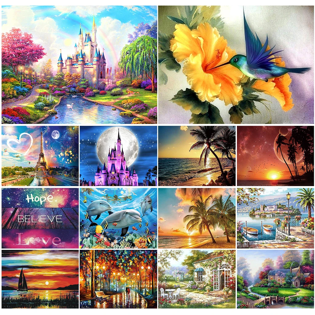 

5D Diamond Painting Landscape/Animal Picture Round Jewelry Embroidery Kit Castle Complete Mosaic Design Crafts Home Decor Gift