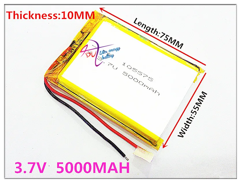 105575 3.7V 5000MAH Polymer Lithium LiPo Rechargeable Battery For GPS DVD E-book tablet pc laptop power bank video game