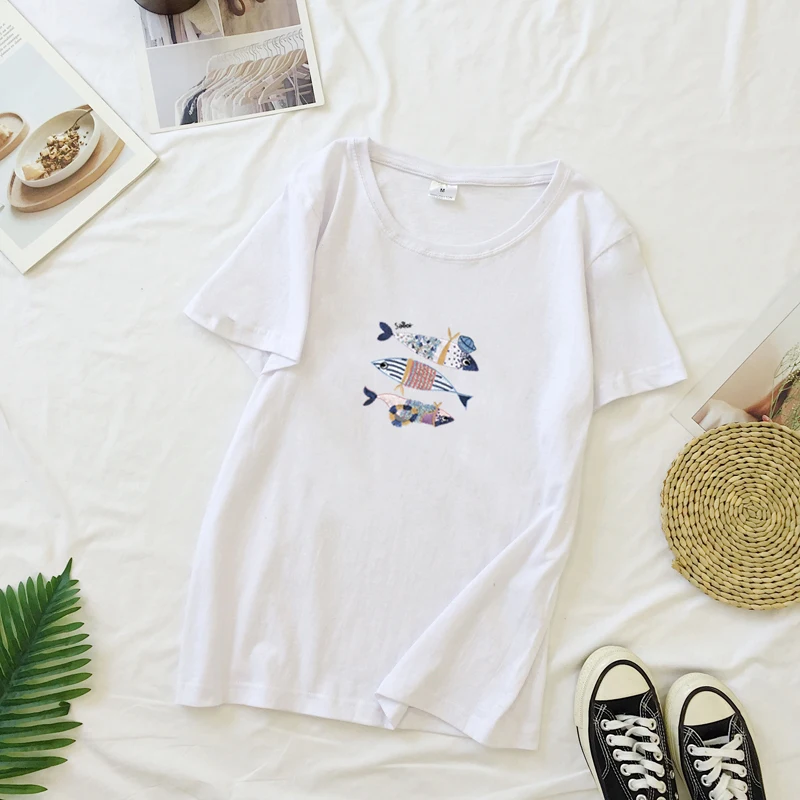 Lucyever в стиле Харадзюку для женщин летняя хлопковая футболка лета с коротким