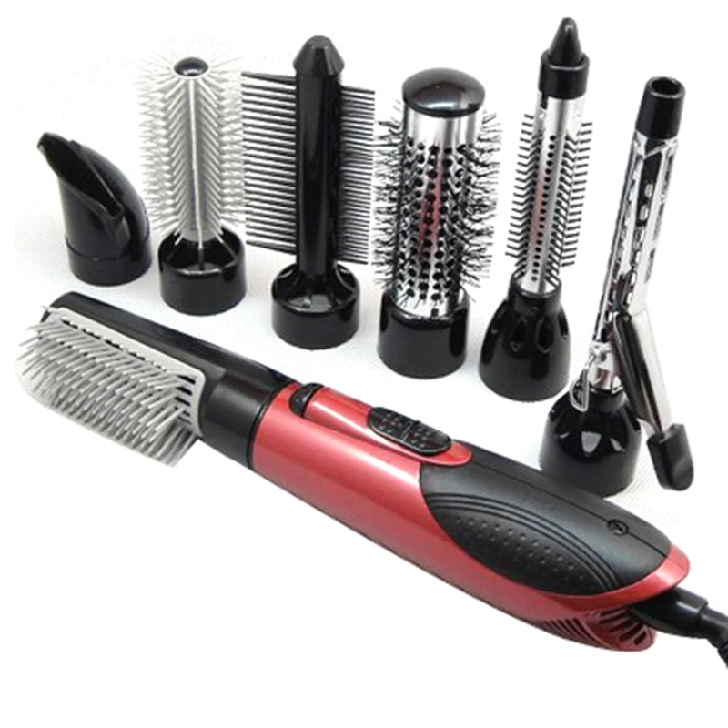 Red Black EU Plug 7 in 1 Multifunction Professional Negative Ion Hair Dryer with Comb Set Curling Wand Straight | Бытовая техника