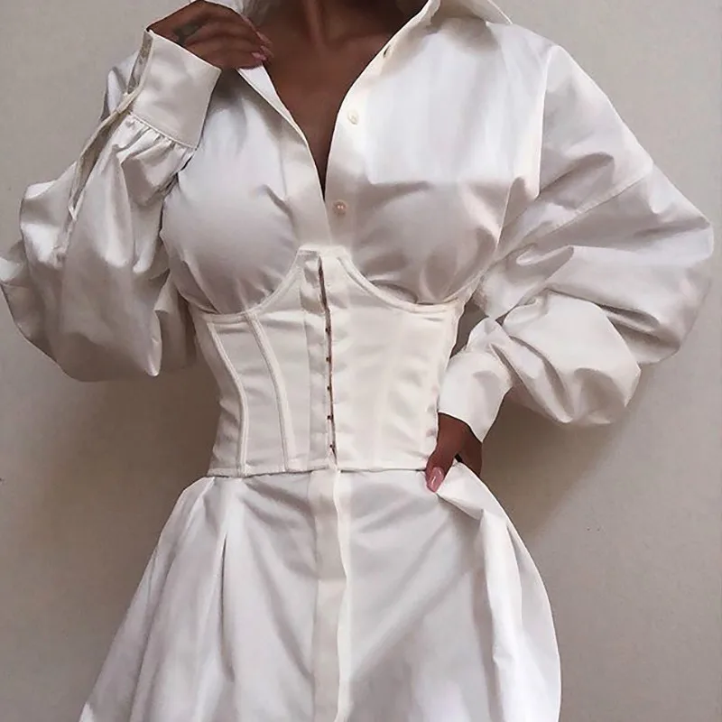 

2021 Women's Corset Waist Belt Solid Color Black White Sexy Wide Elastic Tie Bodycon Waspie Belt