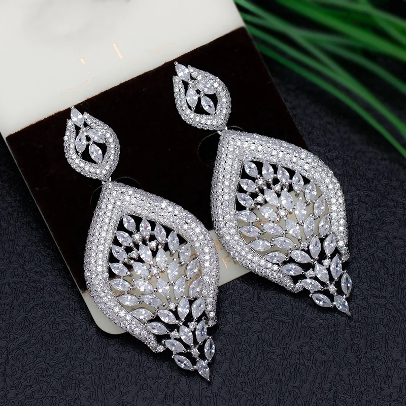 

TIRIM Luxury Dangle Earring for Women Cubic Zirconia Drop Earing Aesthetic African Nigerian Bridal Wedding Jewelry Party Gifts