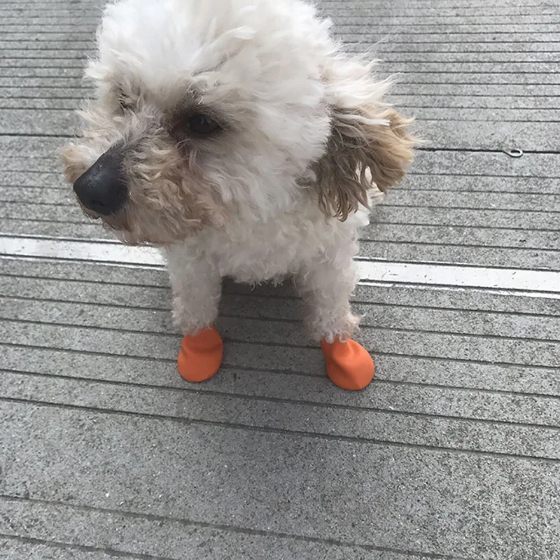 4pcs/set Pets Boots Socks Waterproof Rubber Rain Dog Shoes Non Slip Outdoor Puppies Cachorro Candy Color | Дом и сад