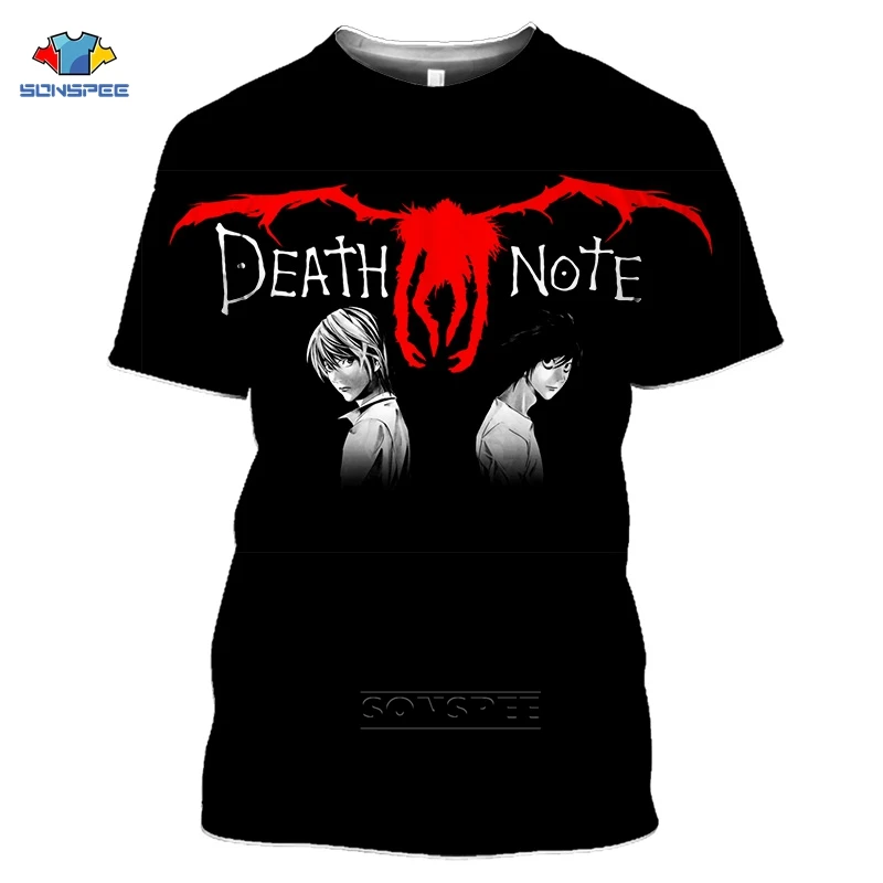 

SONSPEE Japan Harajuku Anime Death Note Tshirt Man 3d Print Summer Short Sleev Black T Shirt Women Horror Cartoon Death-Note Top