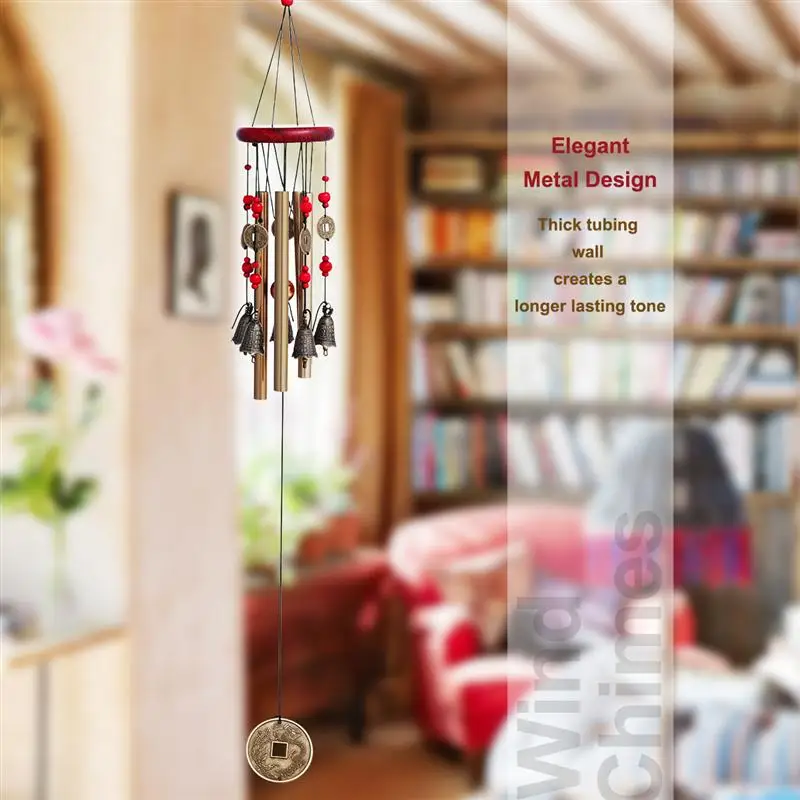 

BESTOYARD 4 Tubes 5 Bells Copper Yard Garden Outdoor Living Wind Chimes Windchime