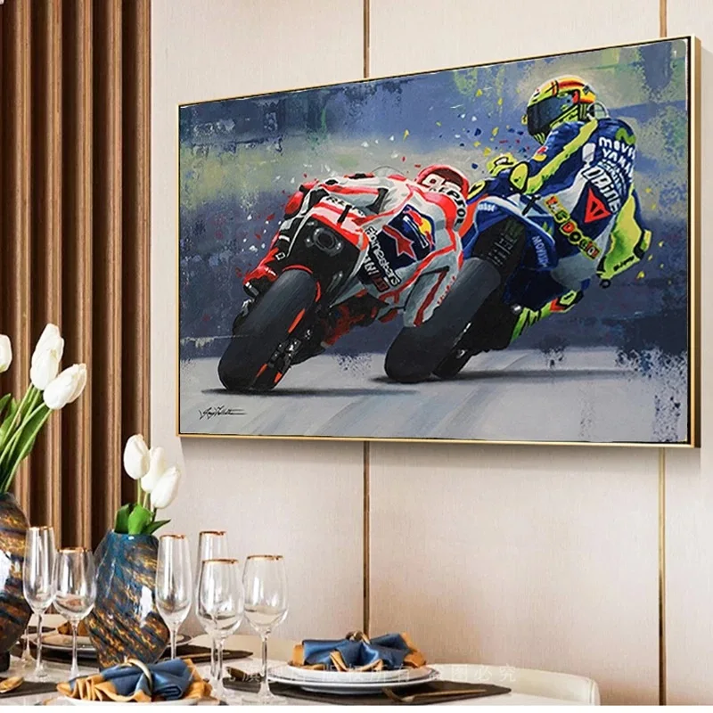 

Motorcycle racer HD print oil painting on canvas Paintings for living room Poster Wall decor Decorative paintings