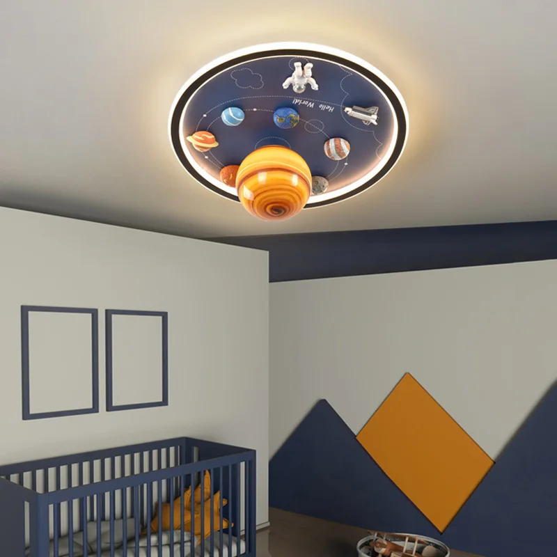 

Space Bedroom Chandelier Lamps with Colorful Glass Sconces 50W 60W Remote Control LED Baby Ceiling Light for Children Kids Boy