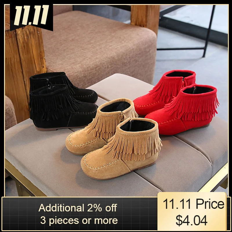 Зимние ботинки Мартенс с кисточками и для маленьких девочек мальчиков теплые