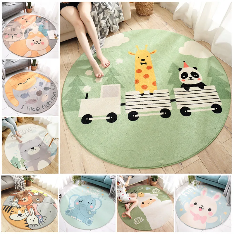 

Cartoon Kids Bedroom Round Carpets Rabbit/Elephant Pattern Baby's Play Tents Crawling Carpet Home Decor Living Room Non-Slip Mat