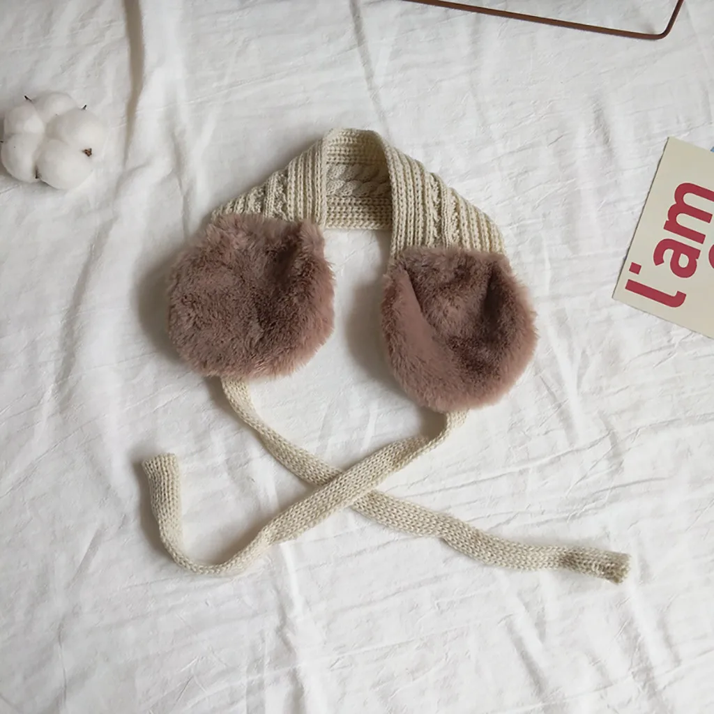 2 в 1 детский шарф шапка зима-осень теплая повязка плюшевые наушники вязаные