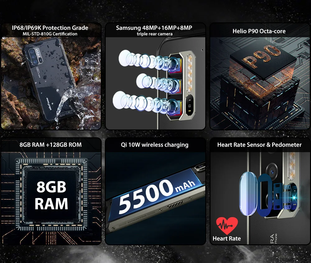 Глобальная группа 48MP Тройная камера Ulefone Armor 7 Finfgerprint ID And Face Unlock 6,3 ''Android 9,0 телефон 128GB 8GB NFC 5500mAh