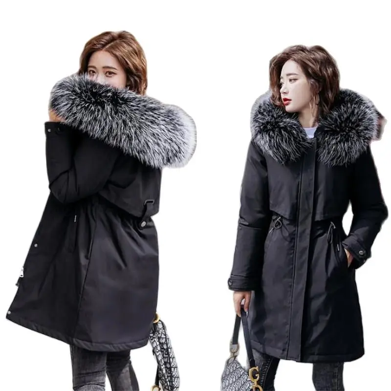 2021 Новый с теплой меховой подкладкой Длинная парка зимняя куртка женская одежда