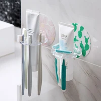 toothbrush holder wall stand hook rack toothpaste dispenser storage rack adhesive hanger organizer bathroom accessories bathroom