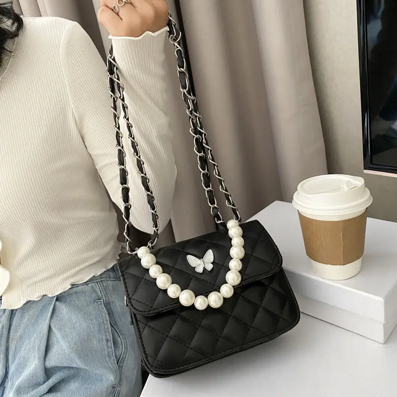 

Luxury Design Butterfly Ladies Chain Messenger Bags Fashion Beaded Chain Women Purse Handbags Female Small Square Shoulder Bag