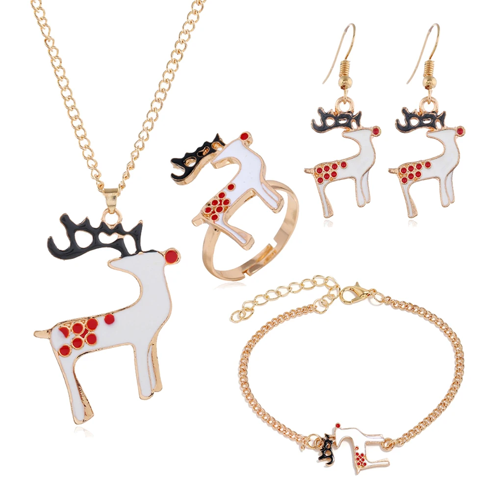 Christmas Tree Santa Elk Bell Necklace Earrings Set Fashion Luxury Romantic Women Elegant Party Gift Jewelry | Украшения и
