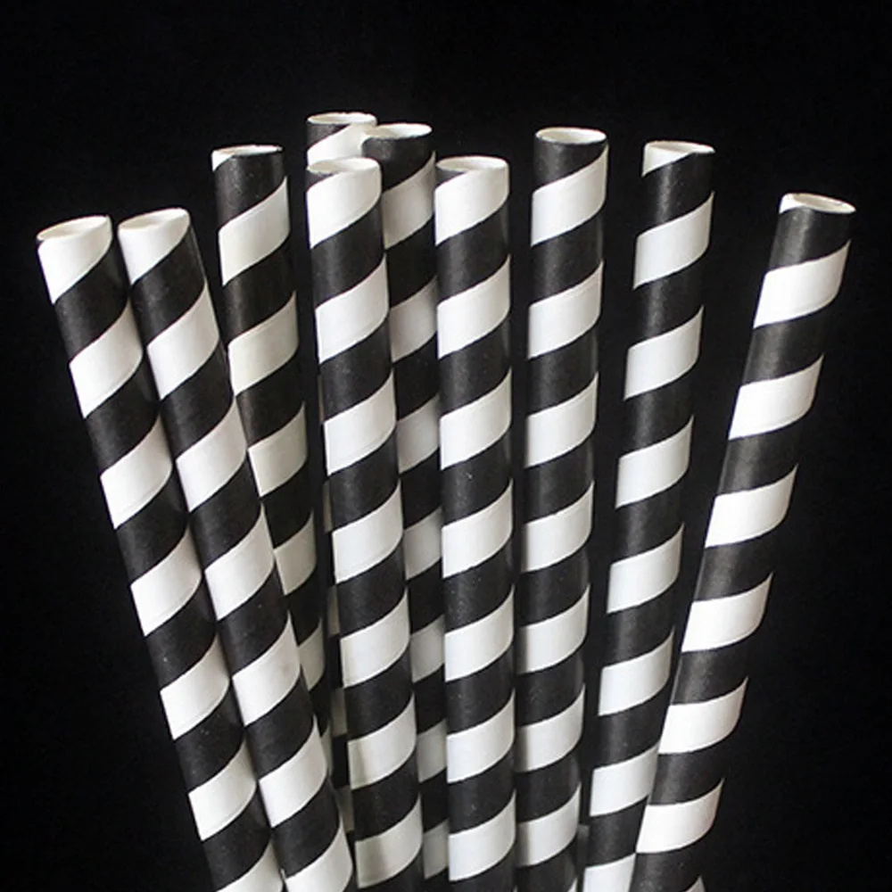 Экстра широкие одноразовые бумажные питьевые соломы черные полоски красные 10 мм