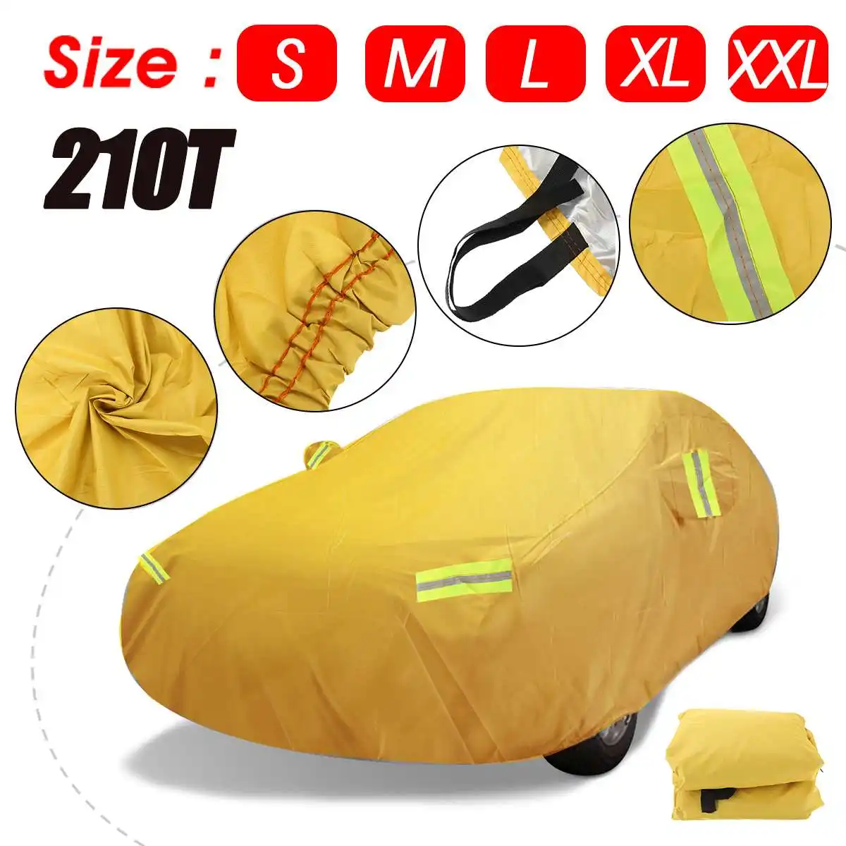 

210T Universal Full Car Cover For Sedan SUV Snow Cover Yellow Waterproof Anti UV Scratch Protector Case with Reflective Strip