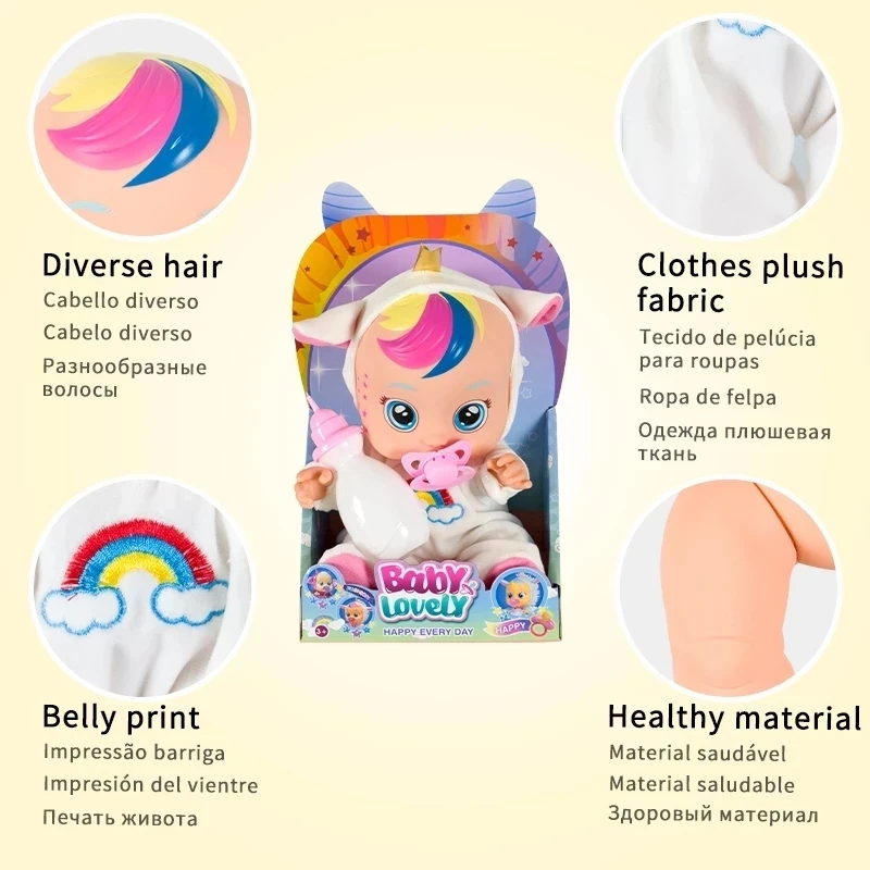 

10 Inch Crying Baby Dolls Toy Full Silicone Unicorn Cry Magic Tears Baby Reborn Doll Children DIY Play House Toys Birthday Gifts