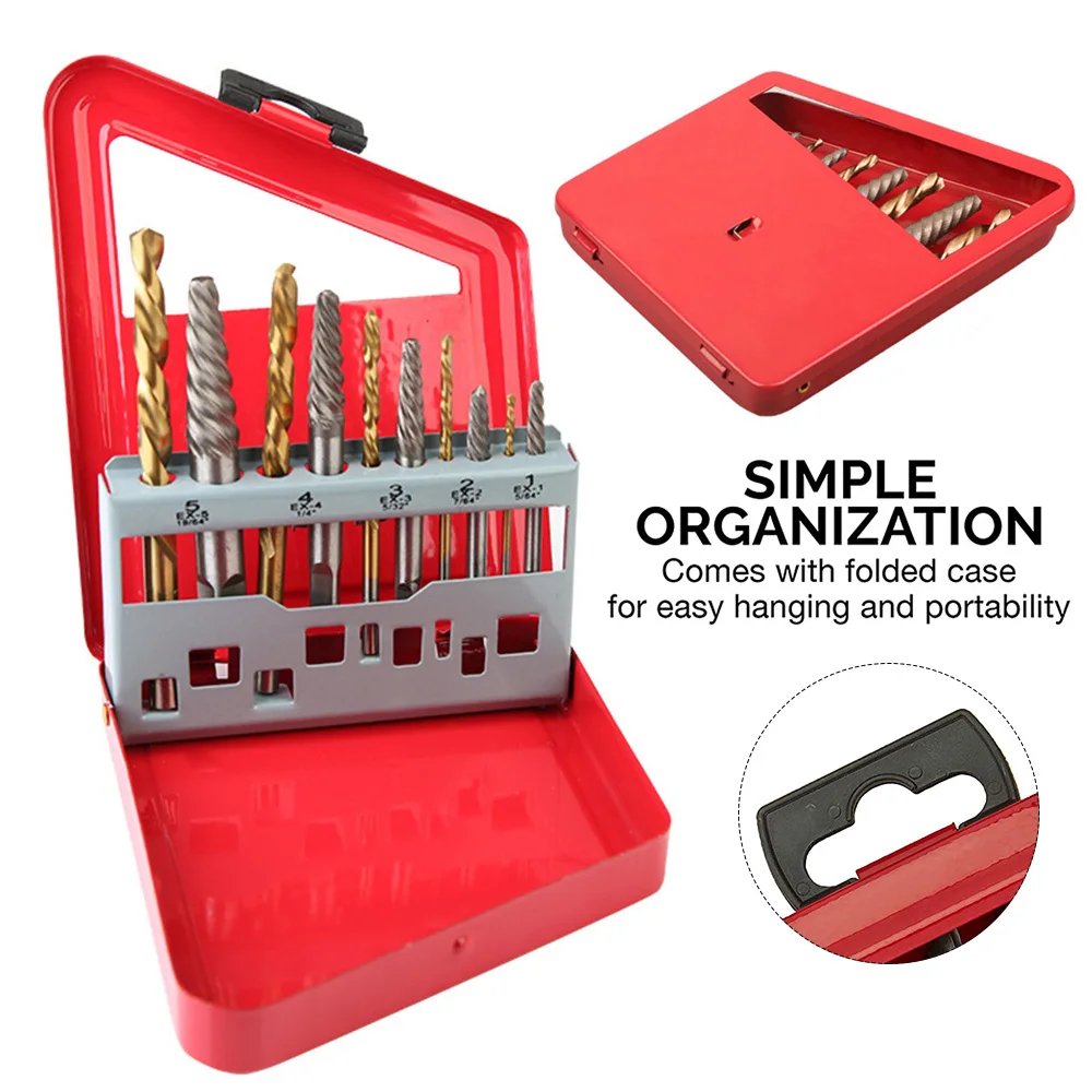 

10Pcs HSS Drill Bit And Damaged Screw Extractor Drill Bit Double Side Drill Out Broken Screw Bolt Remover Extractor Tools Set