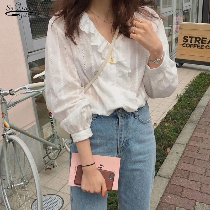 Blusas 2021 Хлопковые женские топы и блузки простой в виде листка лотоса сбоку с