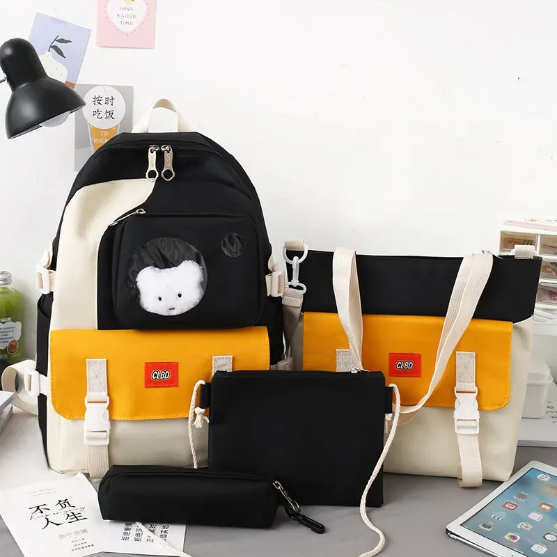 4 pcs sets canvas Schoolbags For Teenage Girls Female Children Shoulder Bags New Trend Female Backpack Fashion Women Backpack