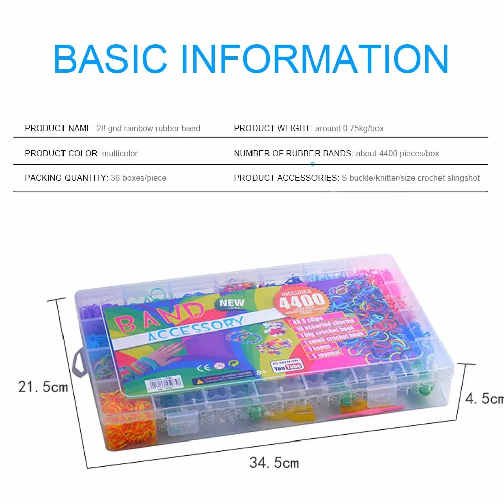 Ткацкий станок браслет из резиновых полос для волос детей Радужный цвет резинки