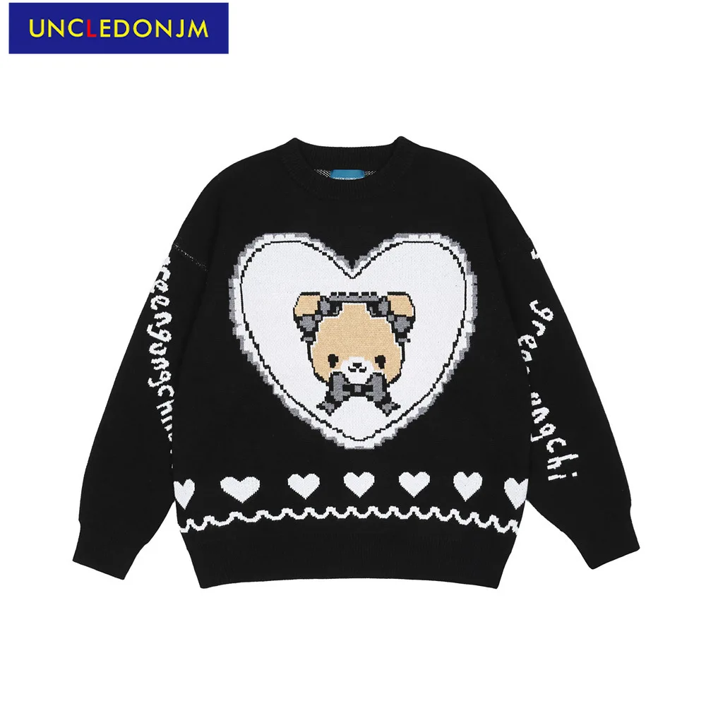 

UNCLEDONJM Kawaii Bear knitted sweater street fashion hip-hop retro sweater harajuku sweater men clothing pullover ZP01