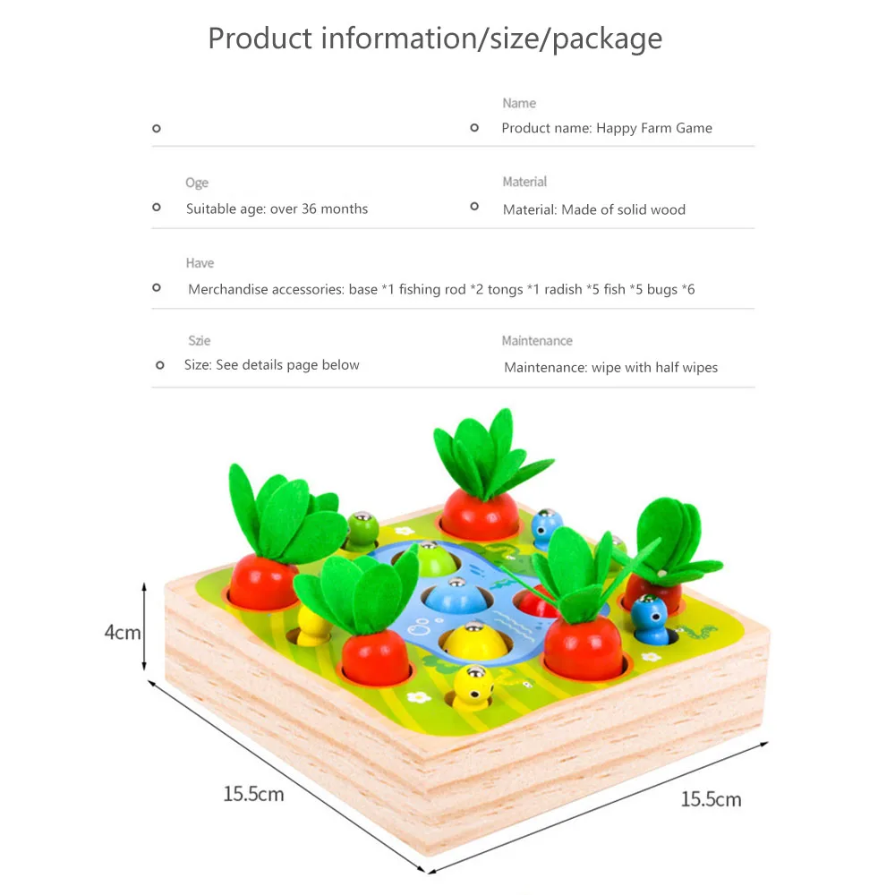 

Kids Toy Children Wooden Toys Magnetic Games Fishing Toy Game Fish Magnetic Wooden Carrot Fishing Insect Catching Toys Gifts