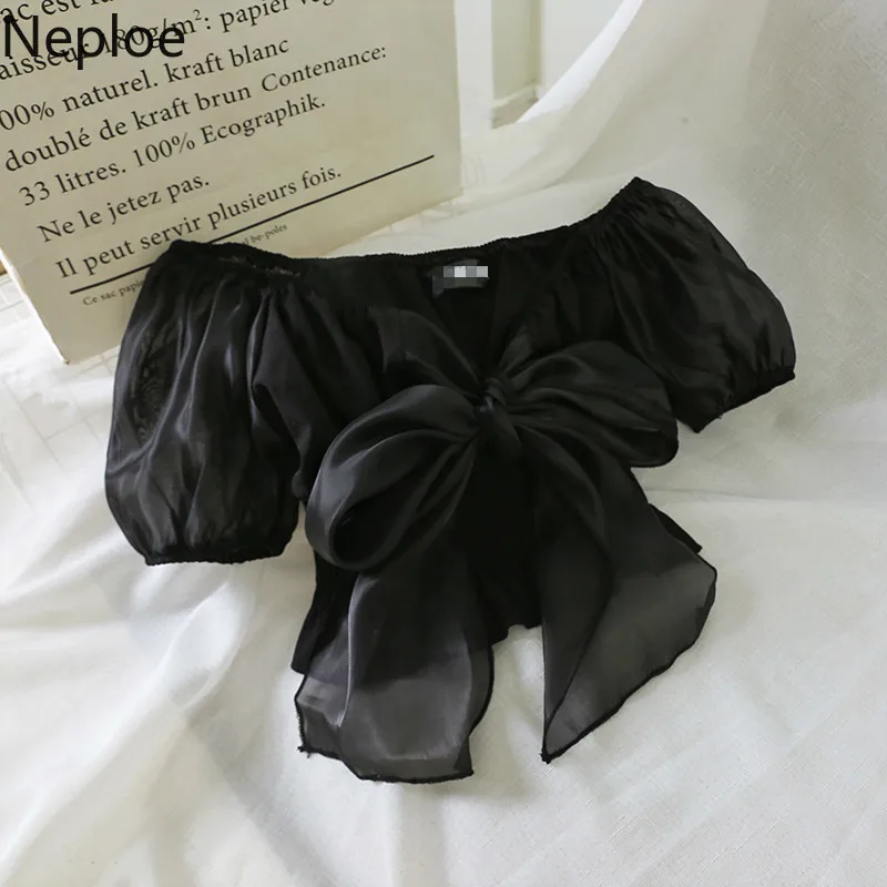 Сексуальная Женская блузка Neploe с бантом Новинка лета 2021 круглым вырезом и