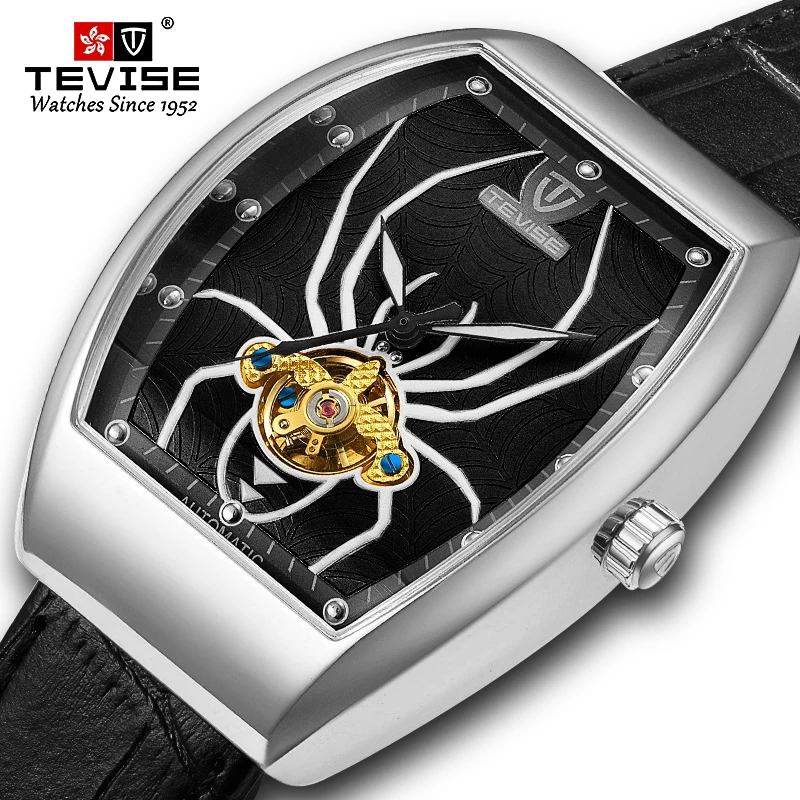 Роскошные автоматические мужские часы TEVISE с дизайном паука турбийоном