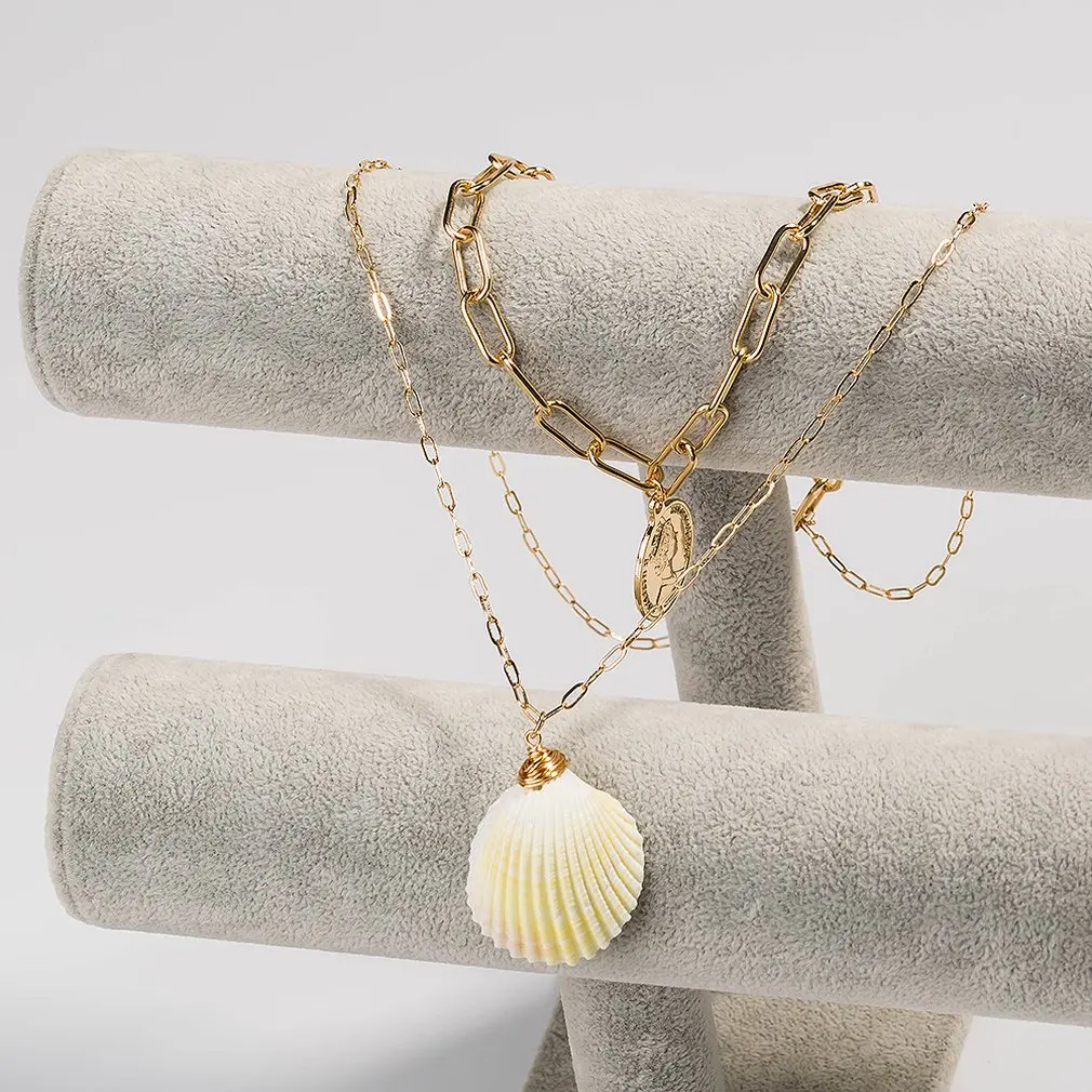 Natural Pearl Pendant Ocean Wind Beach Shells Pink Scallop Multilayer Necklace Fashion Metal Accessories Women | Украшения и